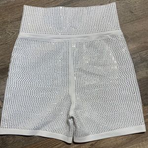 High waisted white Crystal bling shorts